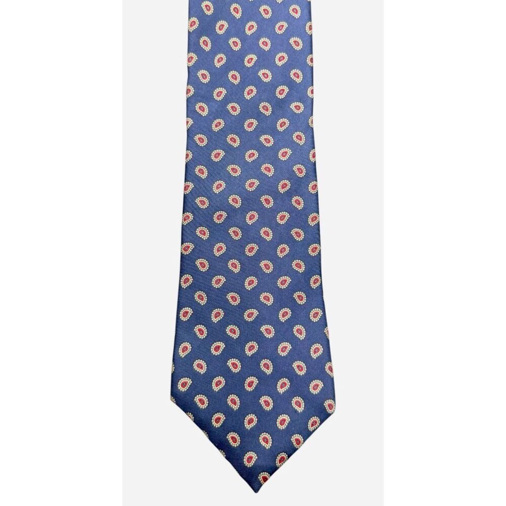 Halston Italian Silk Vintage Tie Blue W/Red Paisley Classic Designer